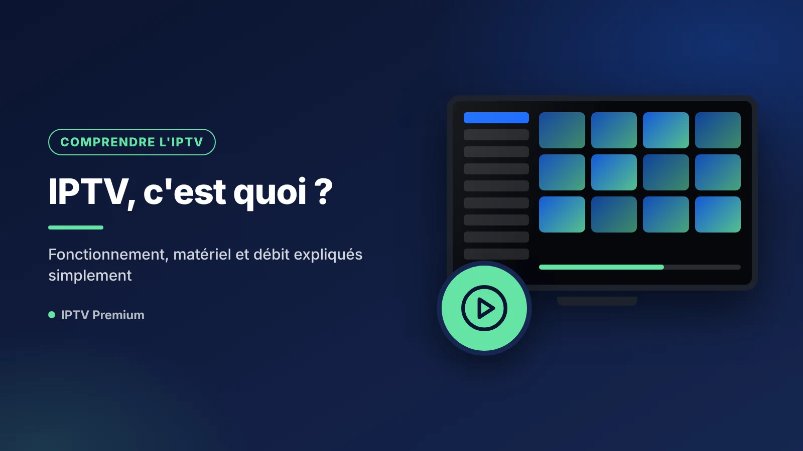 IPTV c'est quoi : schéma de la télévision par Internet, du serveur à l'écran via une application IPTV